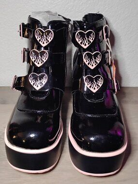 LUCKY STEP Women Platform Chunky Ankle Boots - Round Toe Zipper Wedges